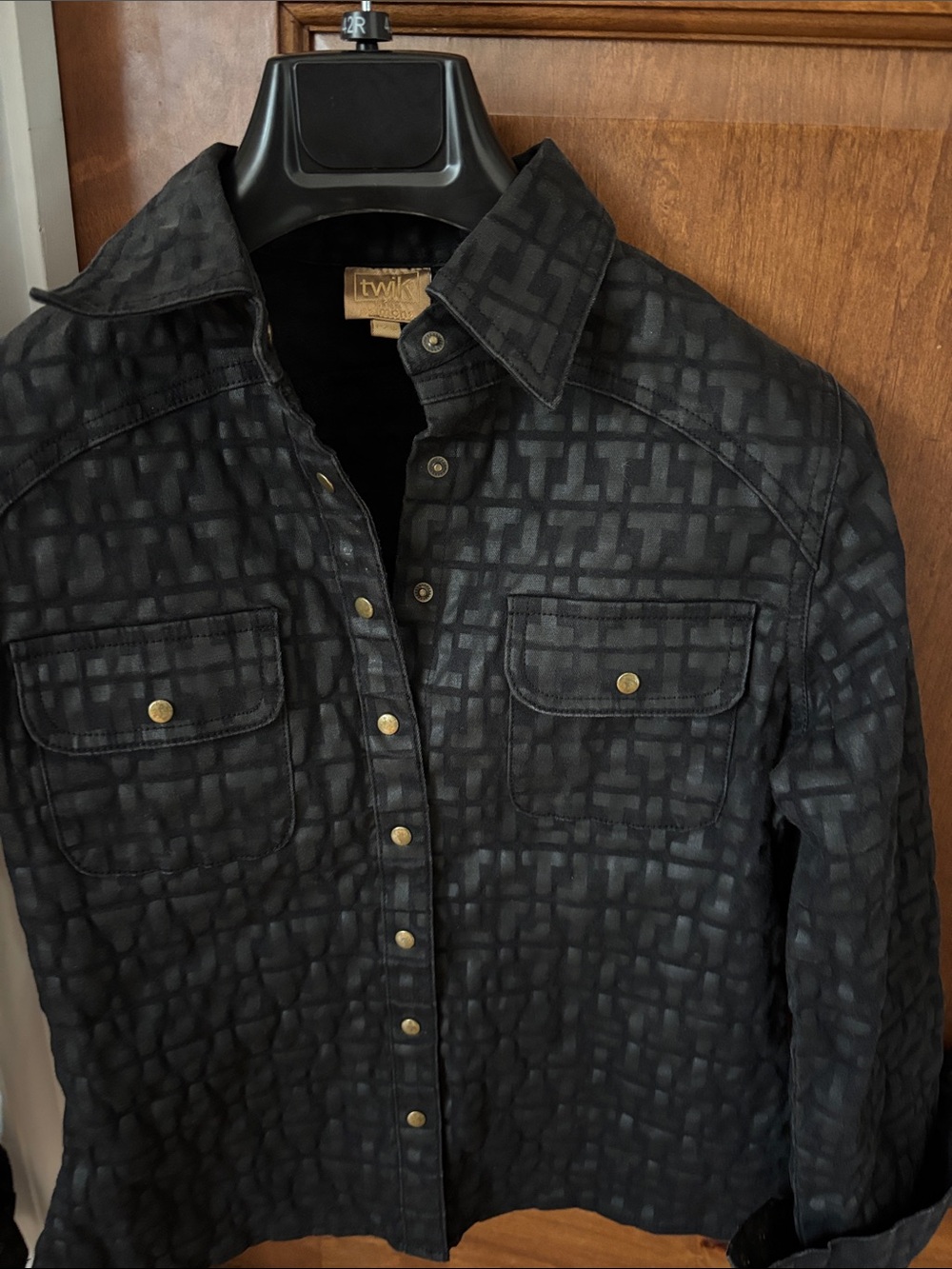 twik Black Textured Button-Front Shirt Jacket